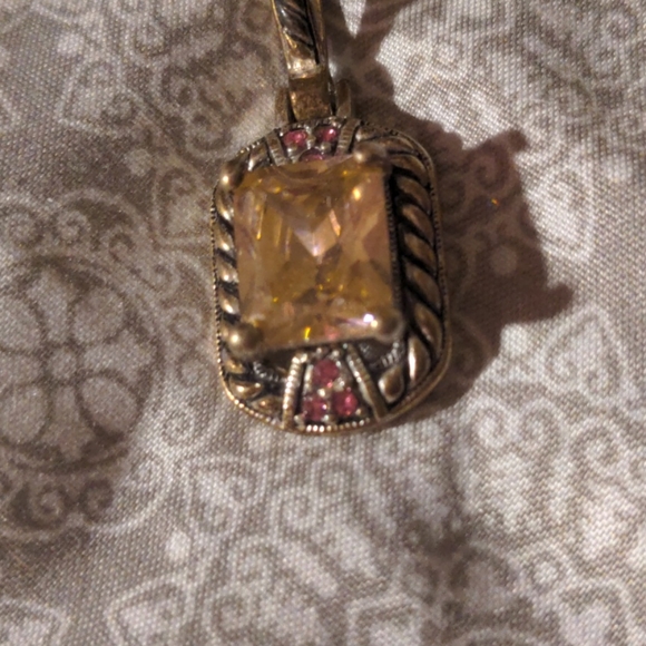 Pink Bezel Sterling Earrings Necklace Set - Picture 4 of 5